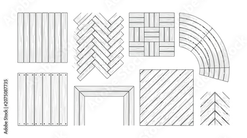 Foto Paving pattern vector set, architectural floor tiling line art icons, herringbon