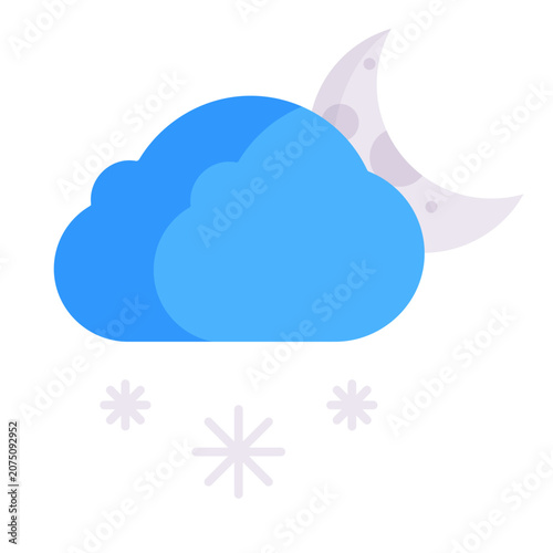 Weather icon, snow cloud, moon, winter weather symbol, vector graphics