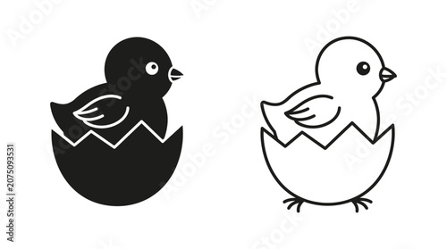 Foto Chick hatching from eggshell black and line art silhouette
