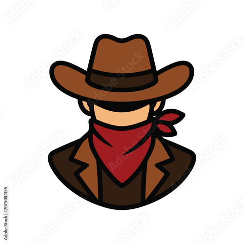 Obraz na płótnie Minimalist Western bandit mascot in brown hat and red bandana neckerchief