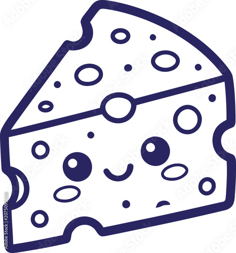 Cute cheese wedge doodle icon for kids.