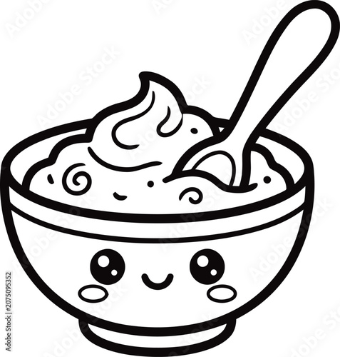 Aesthetic cereal bowl character outline illustration isolated.