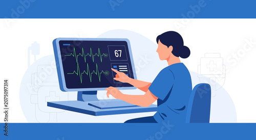 Doctor Monitoring Vital Signs on Digital Display Screen in a Clinic
