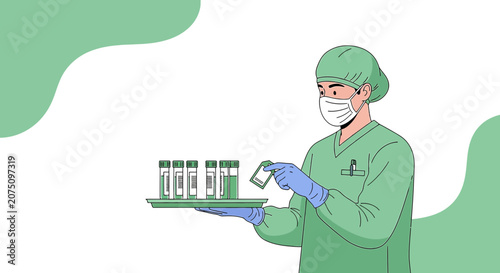 Doctor holding medical samples in tray, laboratory research, healthcare concept