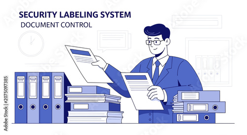 Document control, security labeling system, businessman managing files