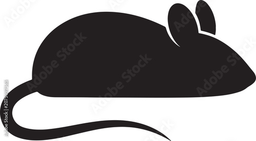 Foto Black silhouette of a small mouse, isolated on a white background, for wildlife,