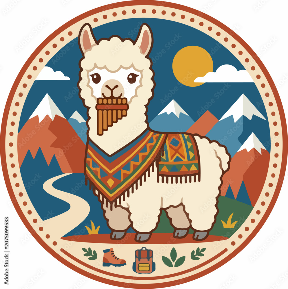 Fototapeta premium Llama in Mountain Landscape Scene.