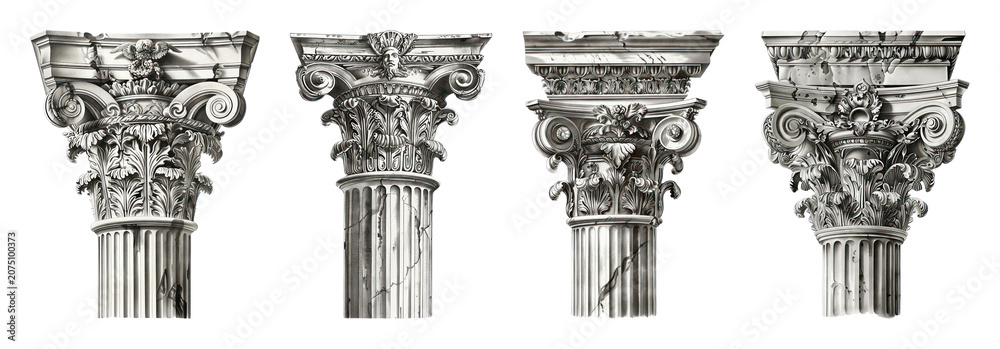 Naklejka premium PNG Intricate classical architectural column capitals on transparent background