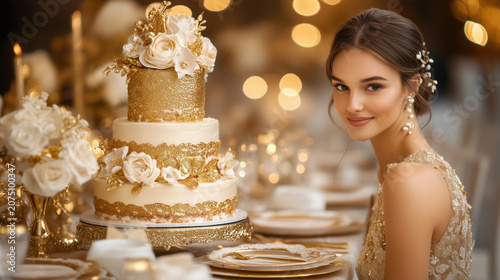 Luxury White and Gold Wedding Cake with Elegant Floral Decoration