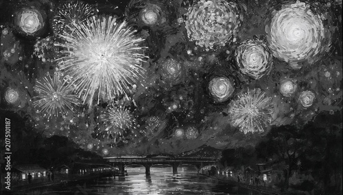 打ち上げ花火のイラストデザイン2 - 1