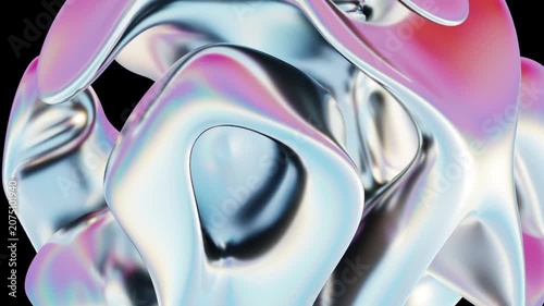 Abstract metallic shapes with colorful reflections