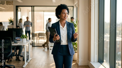 Confident businesswoman walking in modern office interior