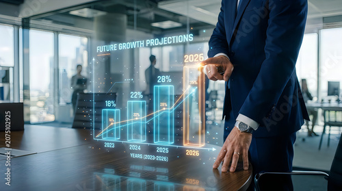 Businessman analyzing data projection in office
