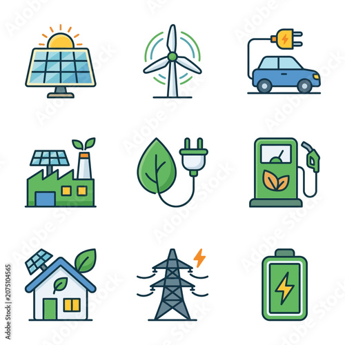 Renewable Energy Icons Set.