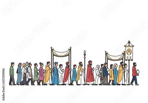 Tableau sur toile Religious Procession with Clergy and Congregation.
