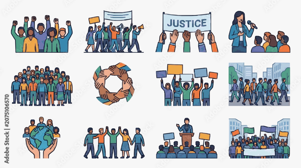 Fototapeta premium Protesters rally for social justice causes.