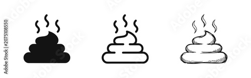 Set of poop or excrement icons in different styles