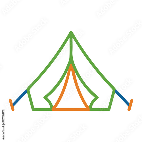 A colorful illustration of a tent with green, orange, and blue lines