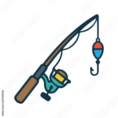 A cartoon fishing rod with a bobber and hook