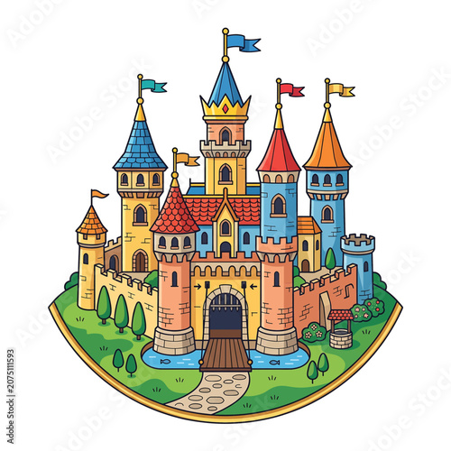 Obraz na plátně Colorful Medieval Fantasy Castle Architecture.