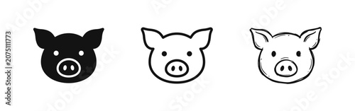 Tableau sur toile Pig Animal Head Icons Set, Solid, Line and Hand Drawn Styles