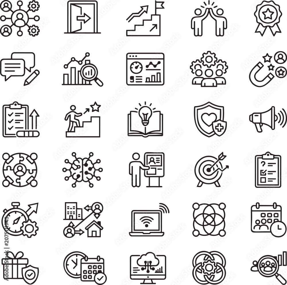 Fototapeta premium Employee Experience Platform Line Icons Set – HR Technology, Workforce Engagement, Digital Workplace & People Analytics Outline Vector Icons
