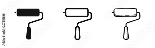 Paint roller icon set, construction and home renovation tool