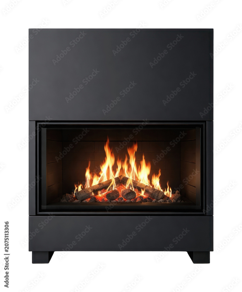 Obraz premium PNG Modern fireplace with burning logs.