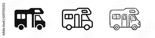 Fotografie Camper van icon set, solid, outline, and sketch style