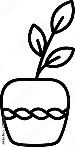 Minimalist line art of a potted plant with growing leaves, simple home decor icon