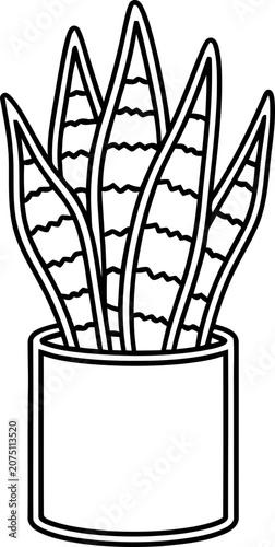 Snake Plant in Pot Outline Icon - Minimalist Vector Illustration