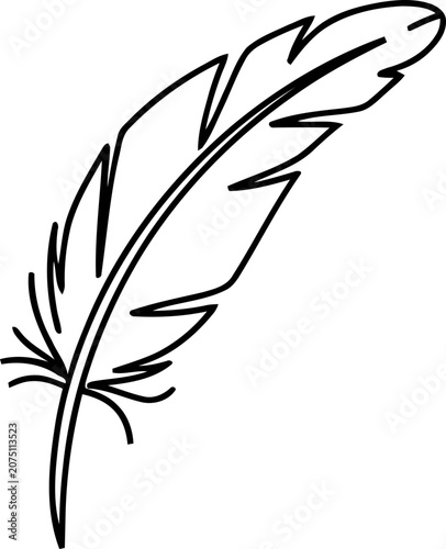 Elegant Feather Silhouette, Simple Line Art Drawing, Isolated on White Background