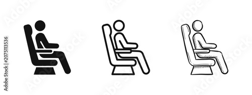 Schilderij op canvas Passenger sitting in airplane seat icon set