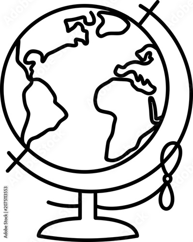 Line Art Globe Icon on Stand, Vector Illustration of Earth