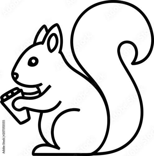 Cute Squirrel Holding a Tiny Book, Outline Illustration