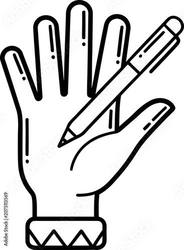 Hand holding pen writing on palm, drawing, sketch, creative ideas, brainstorm, concept art