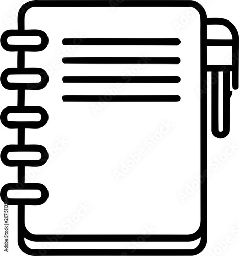 Spiral Notebook and Pen Icon, Simple Line Art Drawing for Notes and Ideas