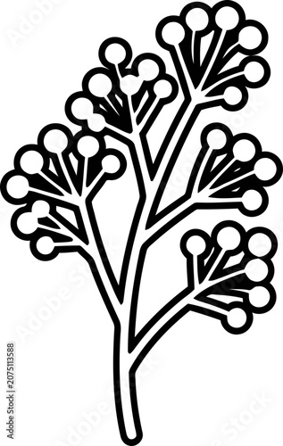 Minimalist botanical branch with round berries, line art illustration, simple elegance