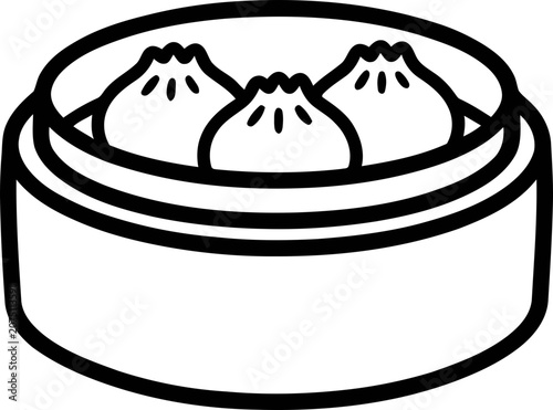 Steaming Dim Sum Dumplings in Bamboo Steamer Basket - Vector Icon