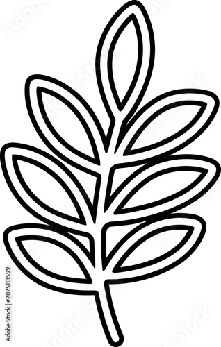 Outline of a Simple Leafy Branch, Minimalist Botanical Illustration