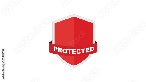 Photos Red Shield Logo with Protected Banner on White Background for Secure and Safety