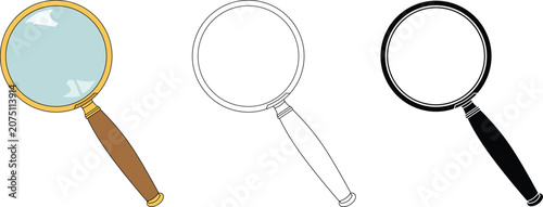 Foto Modern magnifying glass vector set featuring color, outline, and silhouette styles