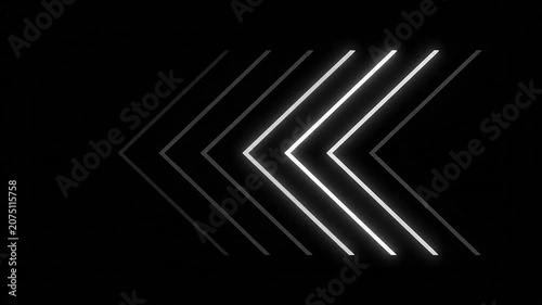 Abstract glowing white arrows pointing left on a black background