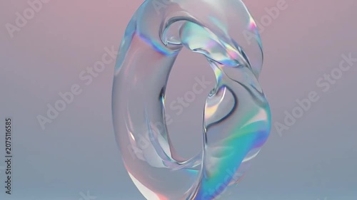 A floating iridescent glass ring with soft light reflections