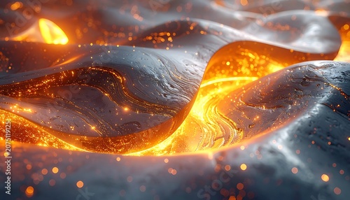 A glowing, molten lava-like surface with sparkles