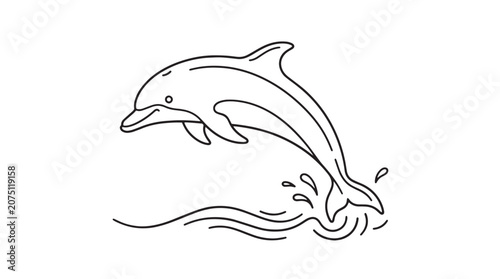 Tableau sur toile Minimalist dolphin line art vector, jumping dolphin silhouette with water splash