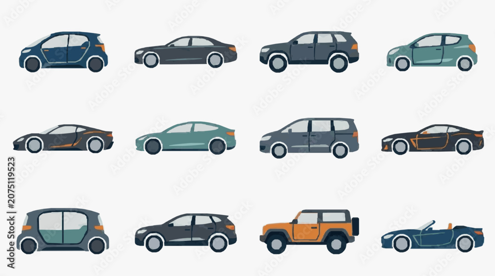 Fototapeta premium Illustrated Compact Car Collection.