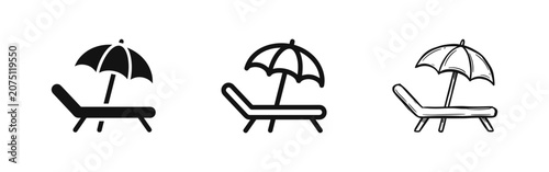 Quadro su tela Beach chair with umbrella icon set, summer vacation holiday