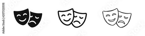 Canvas Print Theater drama comedy tragedy masks icon set in solid, outline, and sketch style