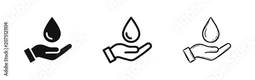 Cuadro en lienzo Water Drop on Hand Icon Set in Glyph, Outline and Hand Drawn Styles